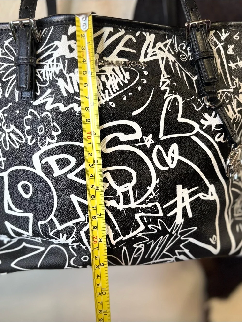 Michael Kors Black & White Graffiti Satchel